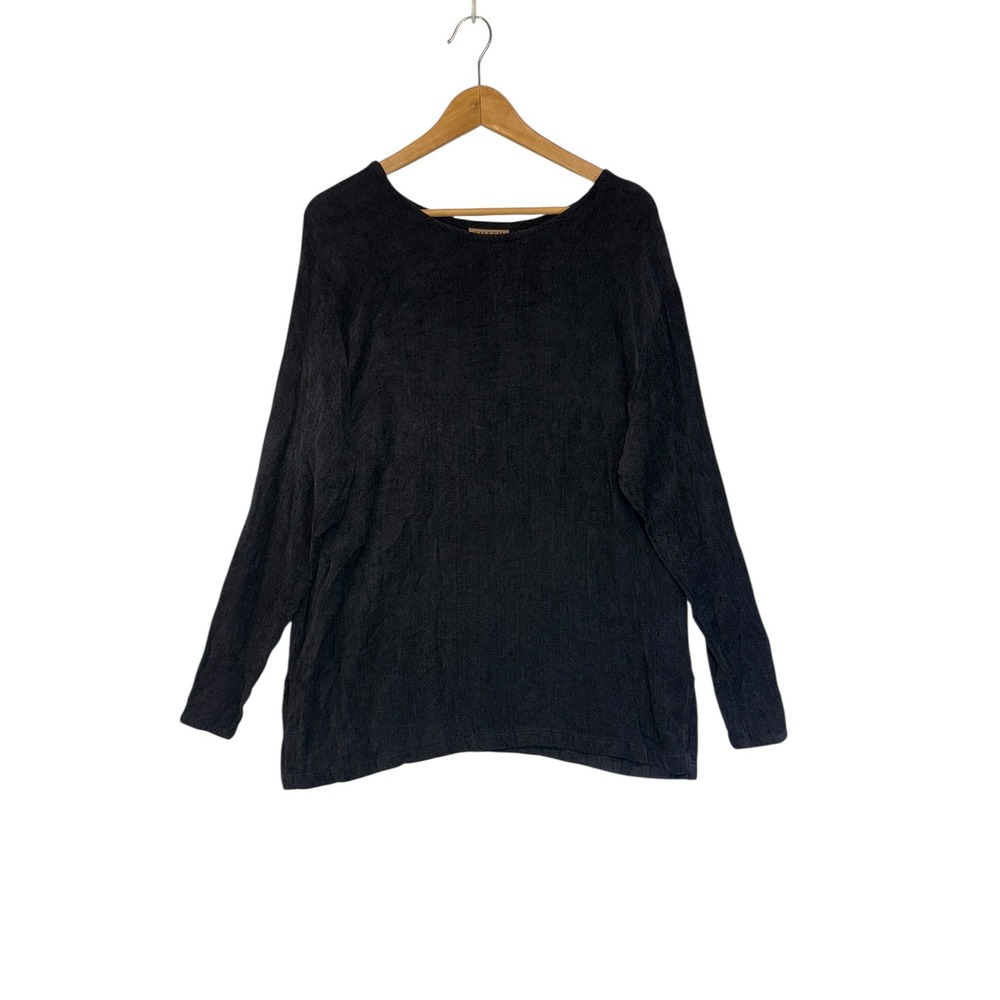 EILEEN FISHER Black Textured Long Sleeve Relaxed Fit‎ Top Women's M